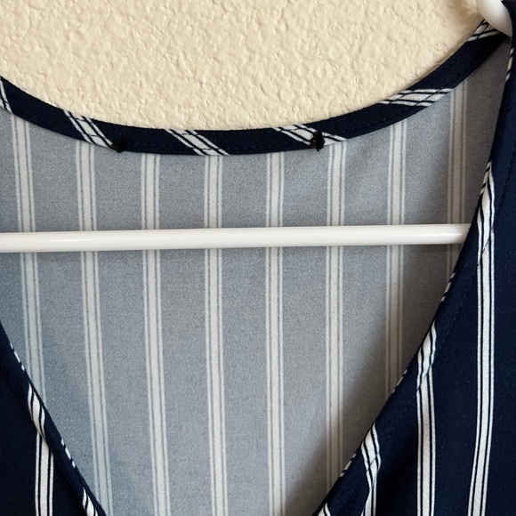Flirty Faux Wrap Striped Dress Navy Blue and White - Picture 3 of 6